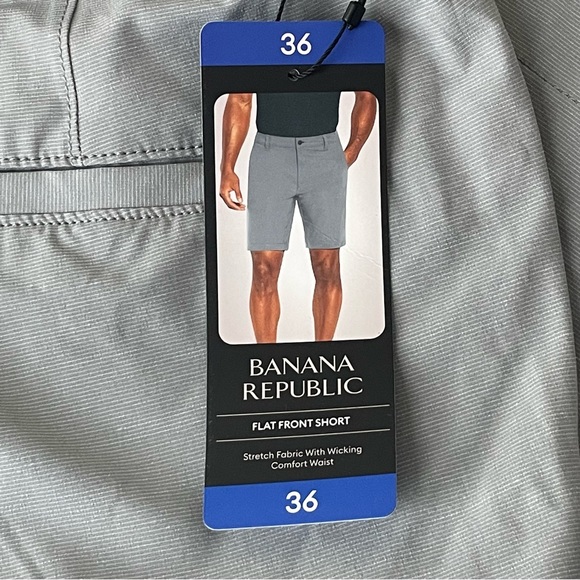 BANANA REPUBLIC NWT MEN’S FLAT FRONT SHORTS IN GRIFFIN GREY 36 - Picture 4 of 11